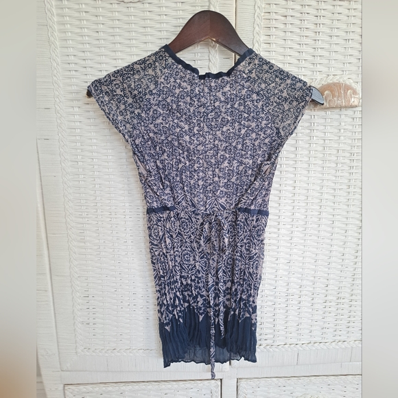 VTG Blouse Womens Blue/ Lt Pink Crinkle Boho Print Peasant Top Size Small - Picture 3 of 12